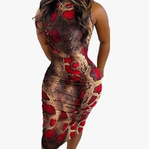 Snake Print Midi Bodycon Dress